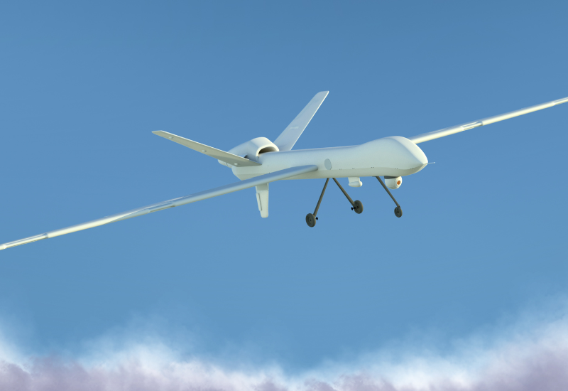 An airborne Unmanned Aerial Vehicle (UAV)