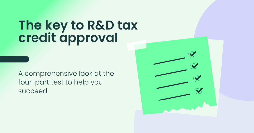 A featured image for the blog post explaining four-part test to qualify for R&D tax credits.