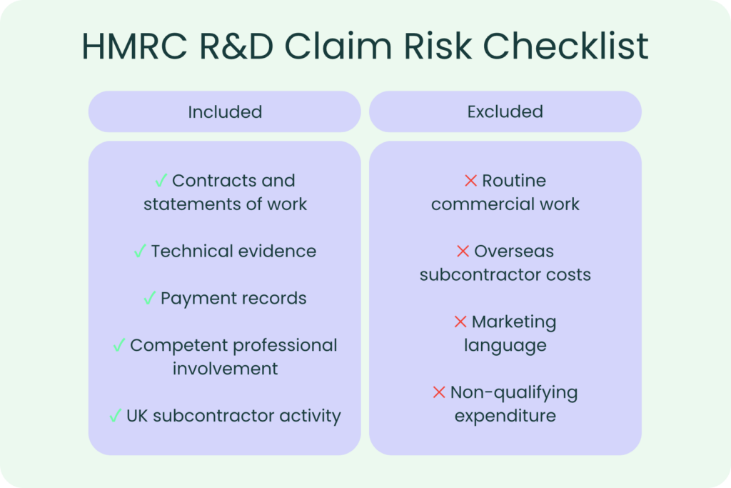 HMRC RD tax credit checklist
