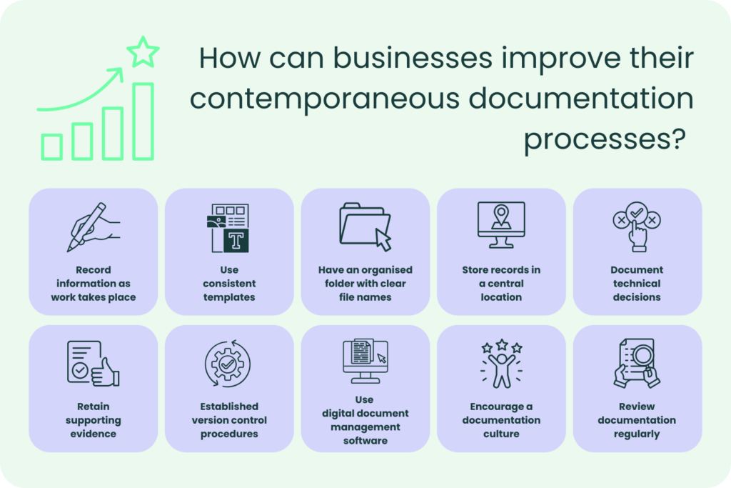 How can businesses improve their contemporaneous documentation processes